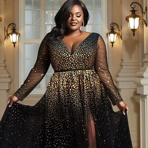 Black Sequin V-Neck Formal Maxi Dress - 18/20 (2XL) - Perfect for Holidays